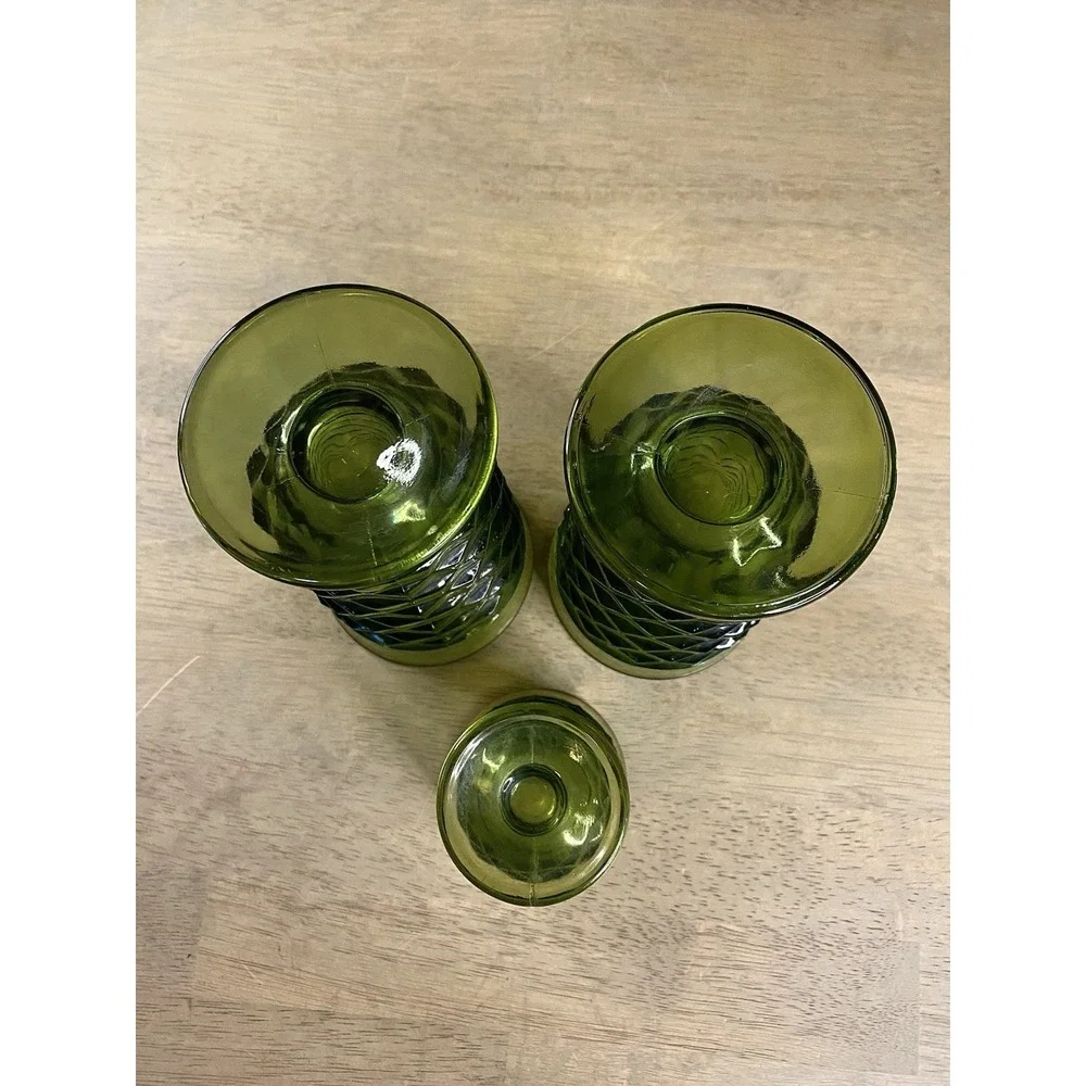 2 Vtg Indiana Glass Whitehall Avocado Green Cubist 12oz Iced Tea Glass 1 Small